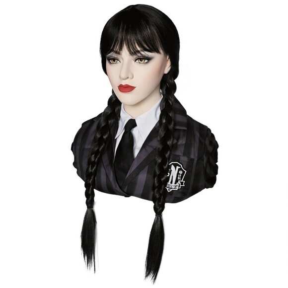 Women Black Wig for Costume  Braided Wigs for Halloween Costume with Wig Caps - Picture 4 of 5